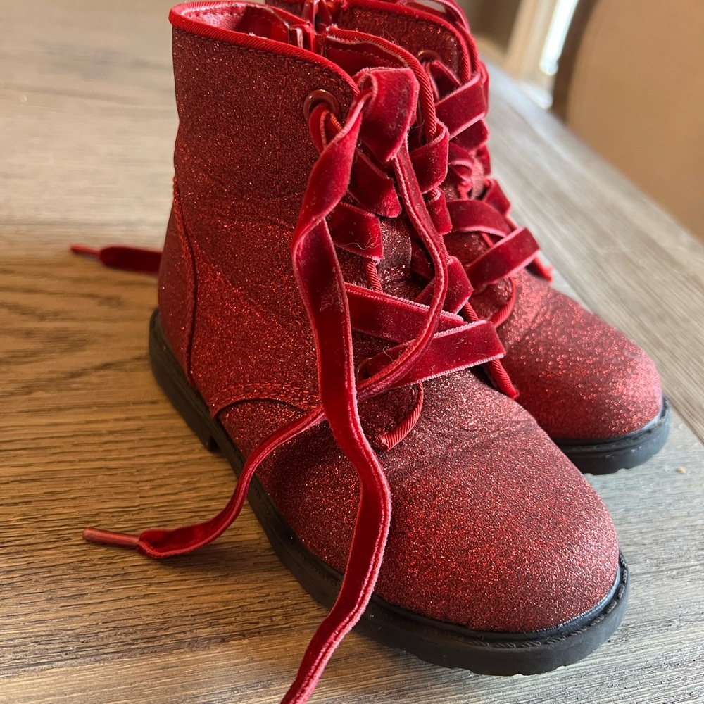 Kids Red Glitter Boots